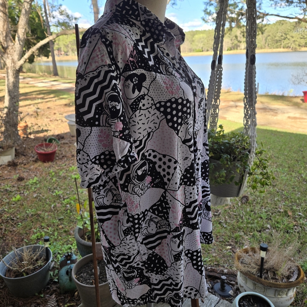 Tiiiga Campy Unisex Button Front Shirt With Outer Space And Tropical Scenery - Picture 7 of 17